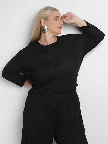 Blusa Manga 3/4 Autentique Plus Size Feminina PRETO