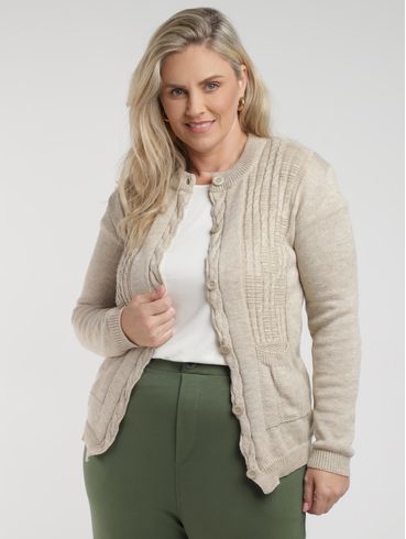 Cardigan Plus Size Feminino AREIA
