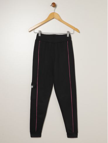 Calça Moletom Jogger Juvenil Para Menina - PRETO