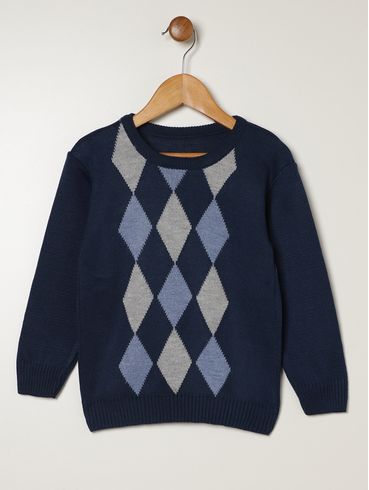 Blusão Tricot Infantil Para Menino - MARINHO/CINZA/AZUL