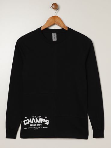 Camiseta Manga Longa Juvenil Para Menino - PRETO