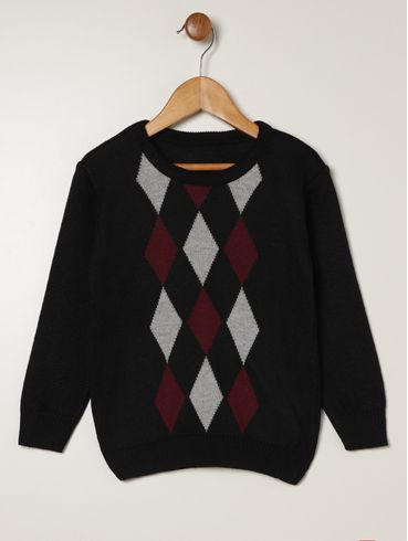 Blusão Tricot Infantil Para Menino - PRETO/CINZA/VINHO