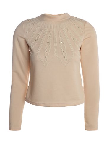Blusa Tricot Gola Média Com Pérolas Feminina BEGE
