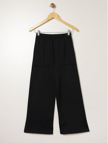 Calça Moletom Wide Leg Juvenil Para Menina - PRETO