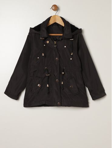 Casaco Parka Infantil Para Menina - PRETO