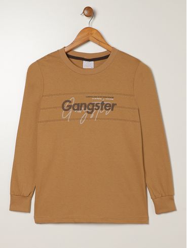 Camiseta Manga Longa Gangster Juvenil Para Menino- CARAMELO