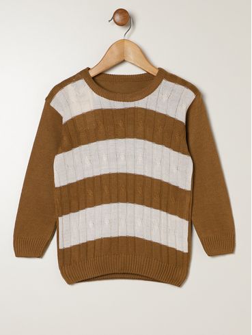 Blusão Tricot Infantil Para Menino - MARROM/BEGE