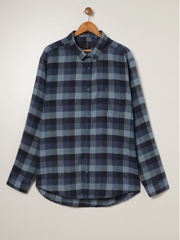 Camisa Xadrez  Manga Longa Plus Size Masculina AZUL