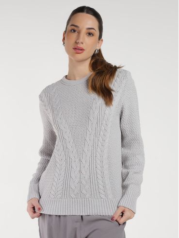 Blusa Tricot Manga Longa Feminina CINZA CLARO