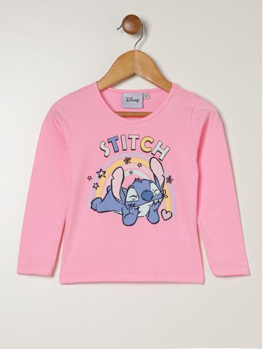Blusa Manga Longa Stitch Infantil Para Menina - ROSA