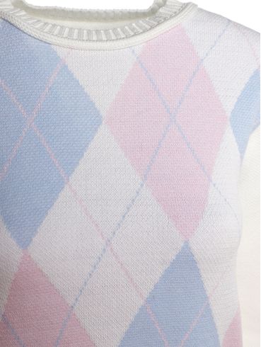 Blusão Tricot Xadrez Argyle  Feminino AZUL CLARO/ROSA CLARO