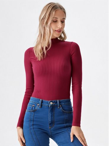 Blusa Manga Longa Canelada Autentique Feminina VERMELHO