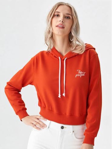 Moletom Cropped Com Capuz Feminino OCRE