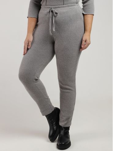 Calça Tricot Reta Plus Size Feminina CINZA