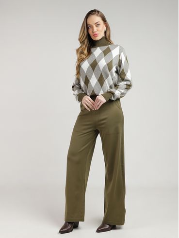 Calça de Tricot Wide Leg Feminina VERDE
