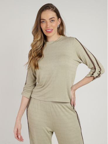 Blusa Manga 3/4 Autentique Feminina VERDE CLARO/VERDE CLARO/MARROM