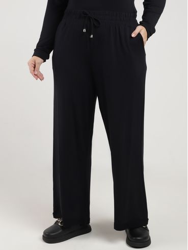 Calça Malha Wide Leg Plus Size Feminino PRETO