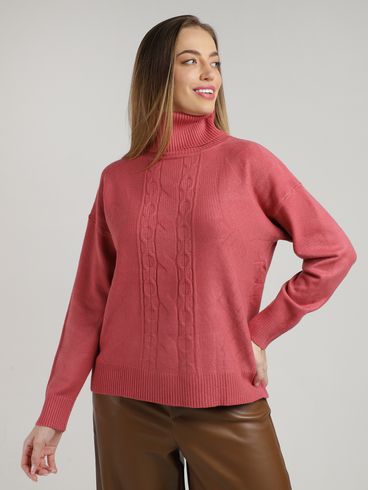 Blusão Tricot Alongado Gola Alta Feminina VERMELHO