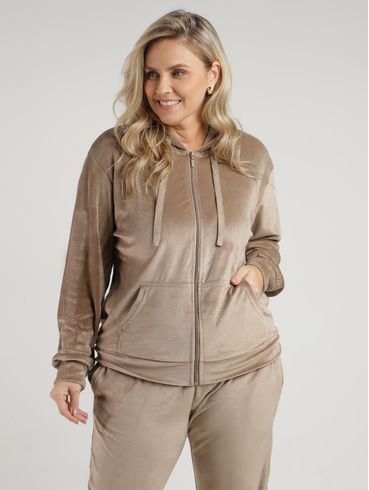 Conjunto Plush Longo Plus Size Feminino BEGE