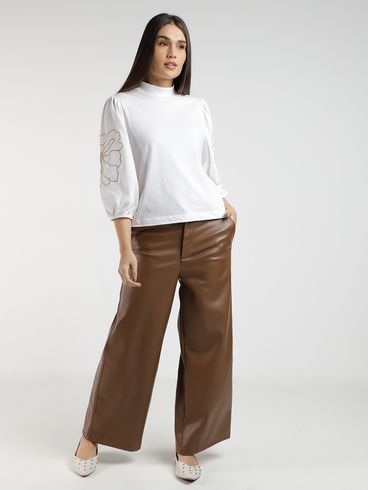Blusa Manga 3/4 Gola Alta Autentique Feminina OFF WHITE