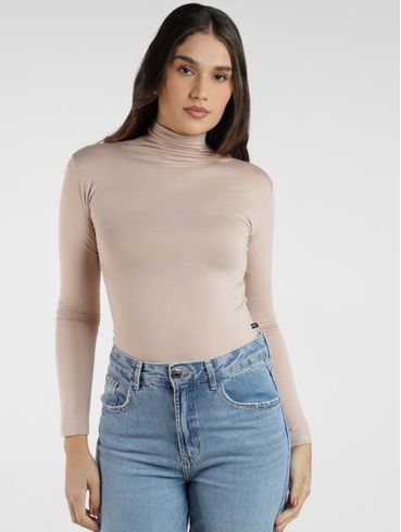 Blusa Manga Longa Gola Alta Feminina BEGE