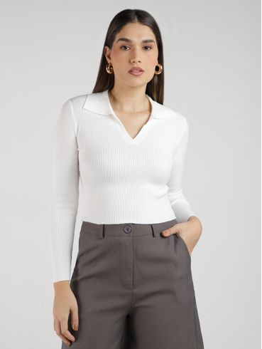 Blusão Tricot Cropped Feminino BRANCO