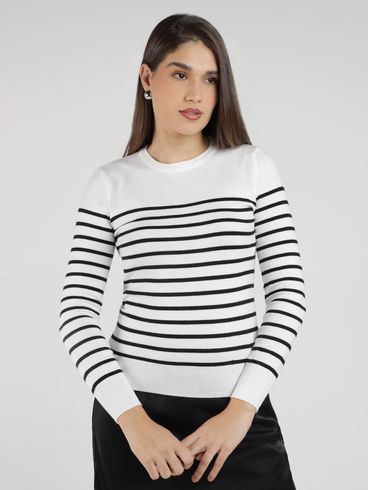 Blusão Tricot Modal Feminino BRANCO/BRANCO/PRETO
