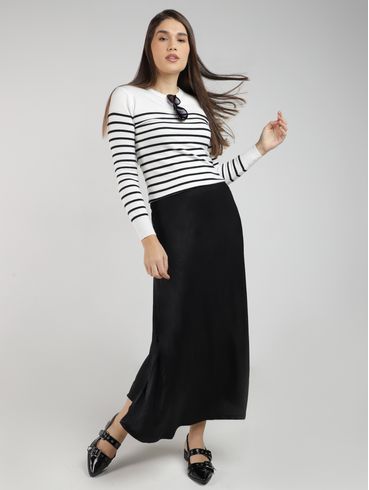 Blusão Tricot Modal Feminino BRANCO/BRANCO/PRETO