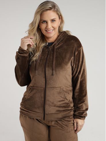 Conjunto Plush Longo Plus Size Feminino CAFE