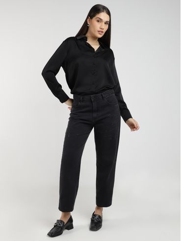 Calça Jeans Reta Brilhosa Autentique Feminina PRETO