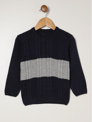Blusão Tricot Infantil Para Menino - MARINHO/CINZA