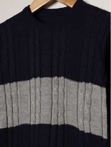 Blusão Tricot Infantil Para Menino - MARINHO/CINZA