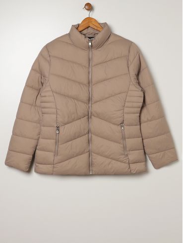 Jaqueta Puffer Nylon Forrada Plus Size Feminina MARROM