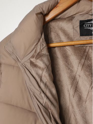 Jaqueta Puffer Nylon Forrada Plus Size Feminina MARROM