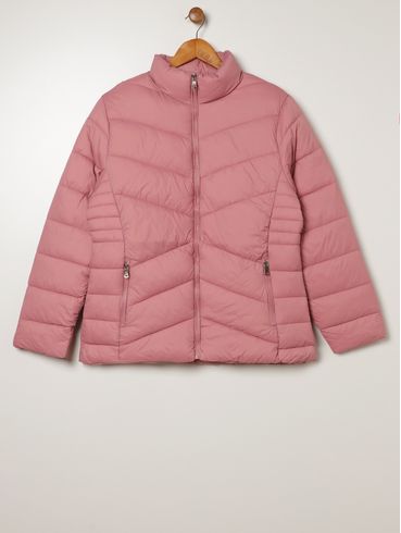 Jaqueta Puffer Nylon Forrada Plus Size Feminina ROSA CLARO