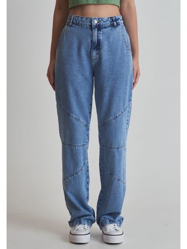 Calça Jeans Cintura Alta com Bordado de Flores