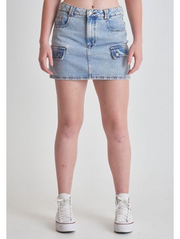 Saia jeans marmorizado bolsos cargo