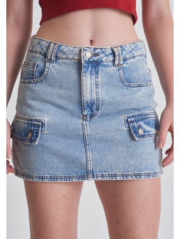 Saia jeans marmorizado bolsos cargo