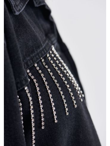 Jaqueta Black Jeans com Franjas de Strass