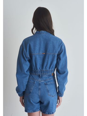 Jaqueta Jeans Bomber Cropped