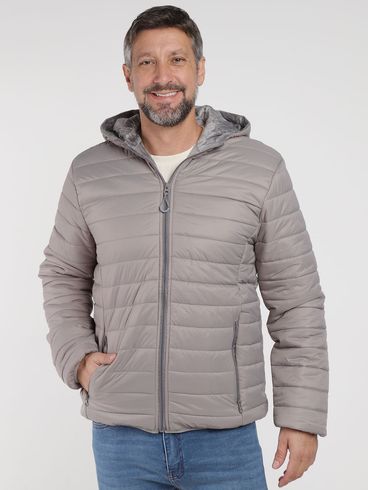 Jaqueta Puffer Com Capuz Masculina CINZA