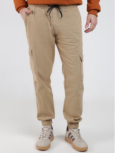 Calça Sarja Jogger Cargo Masculina CAQUI