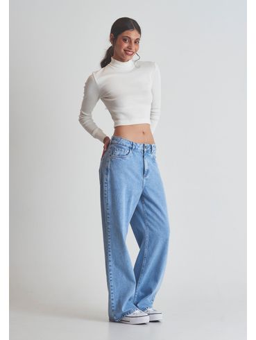 Cropped básico canelado manga longa off white