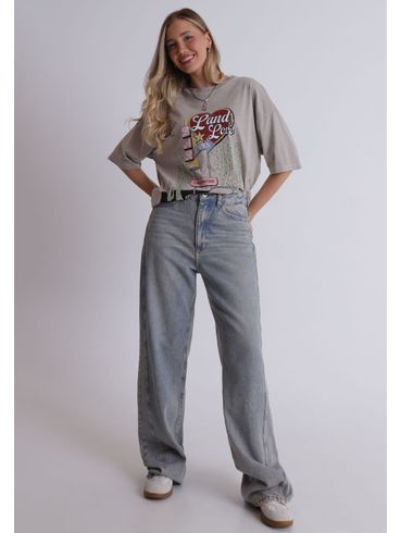 Calça jeans Wide leg com recorte lateral