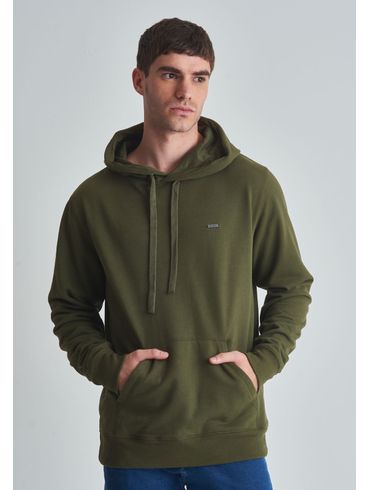 Moletom básico canguru com capuz verde oliva