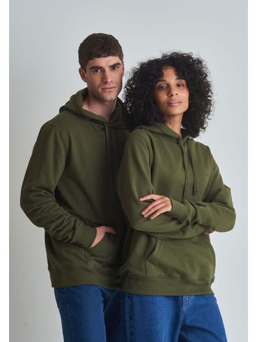 Moletom básico canguru com capuz verde oliva