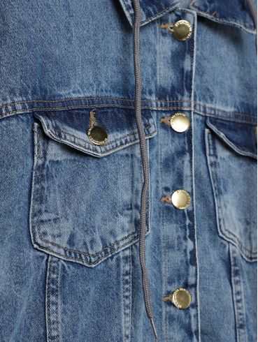 Jaqueta Jeans Manga Moletom Plus Size Feminino AZUL