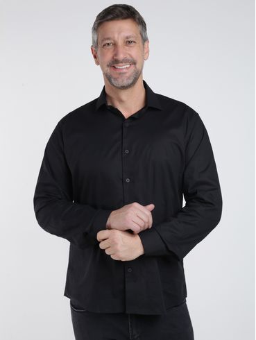Camisa Slim Manga Longa Eletrón Masculina PRETO