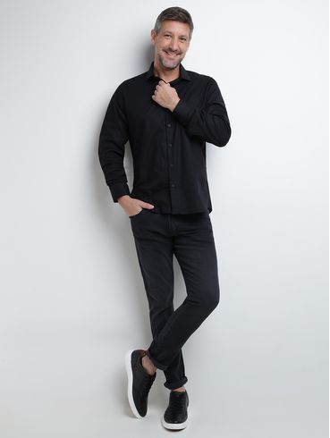 Camisa Slim Manga Longa Eletrón Masculina PRETO