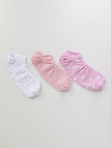 Kit 03 Meias Femininas BRANCO/SALMAO/ROSA